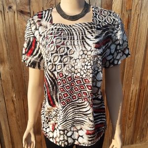 Alfred Dunner layered Top blouse animal print